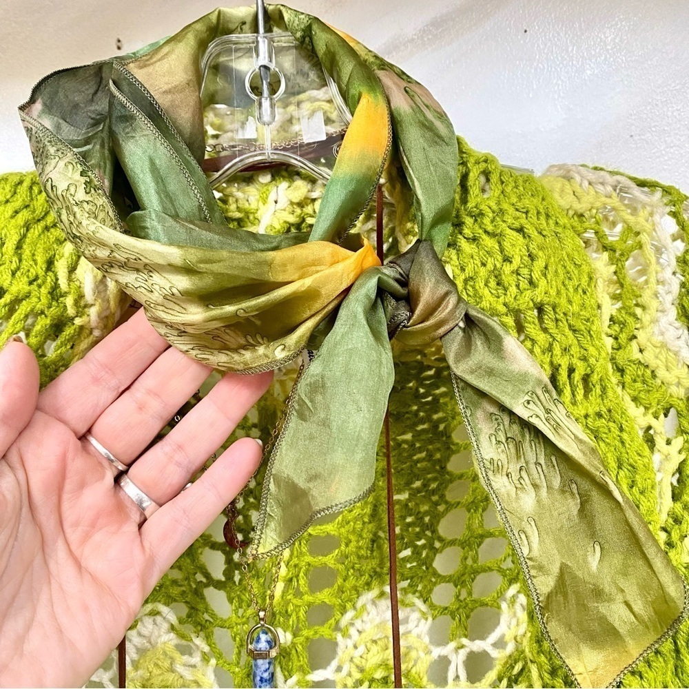 Artisan watercolour silk scarf/head wrap w shabby chic vibe